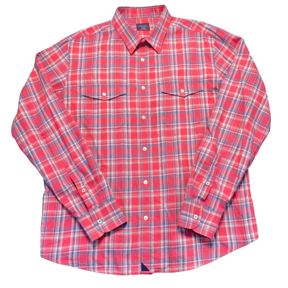 UNTUCKit Slim Fit Red Blue Plaid‎ Cotton Button Down Shirt Mens XL